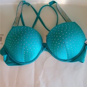Victoria's secret rhinestone strap, bombshell bikini top. 38c. Color: capri sea
